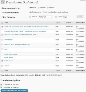 Professional translation controls in WPML Translation Dashboard in WPML