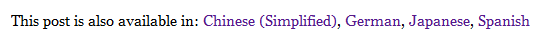 Links to alternative languages for a post