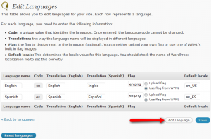 Language editing screen