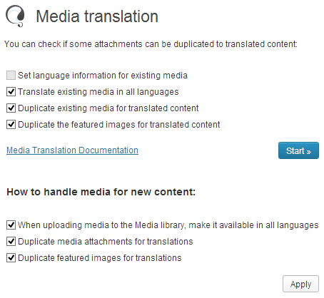 Media Translation admin screen