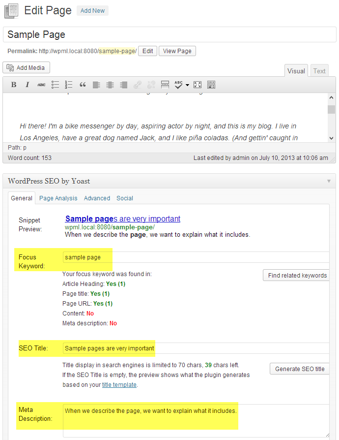 Page in English, with SEO attributes