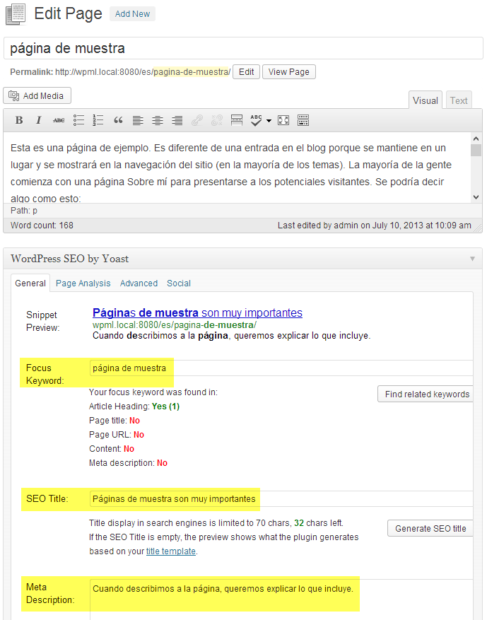 Page in Spanish