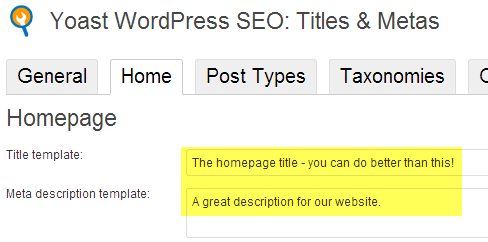 SEO attributes for the homepage