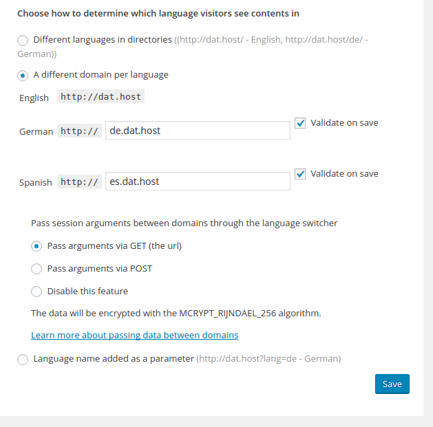 A different domain per language