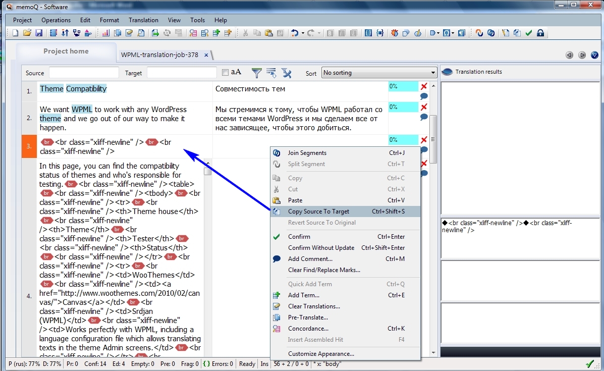 Translating WordPress XLIFF Files in memoQ WPML