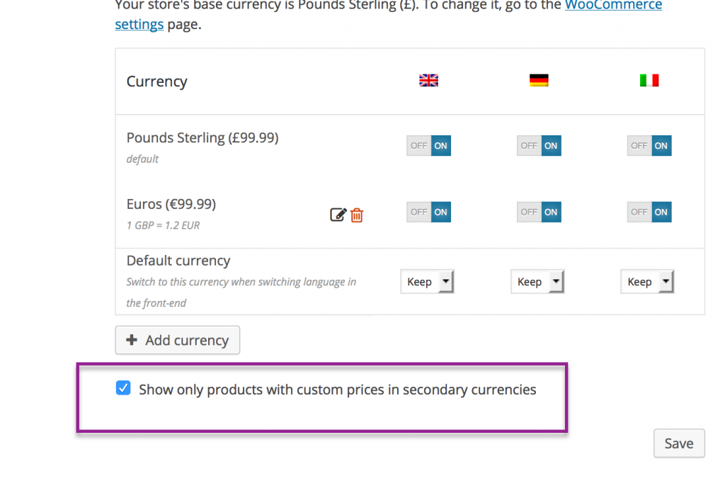 Option to show only products with custom prices