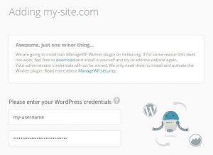 ManageWP Entering Site Login Credentials